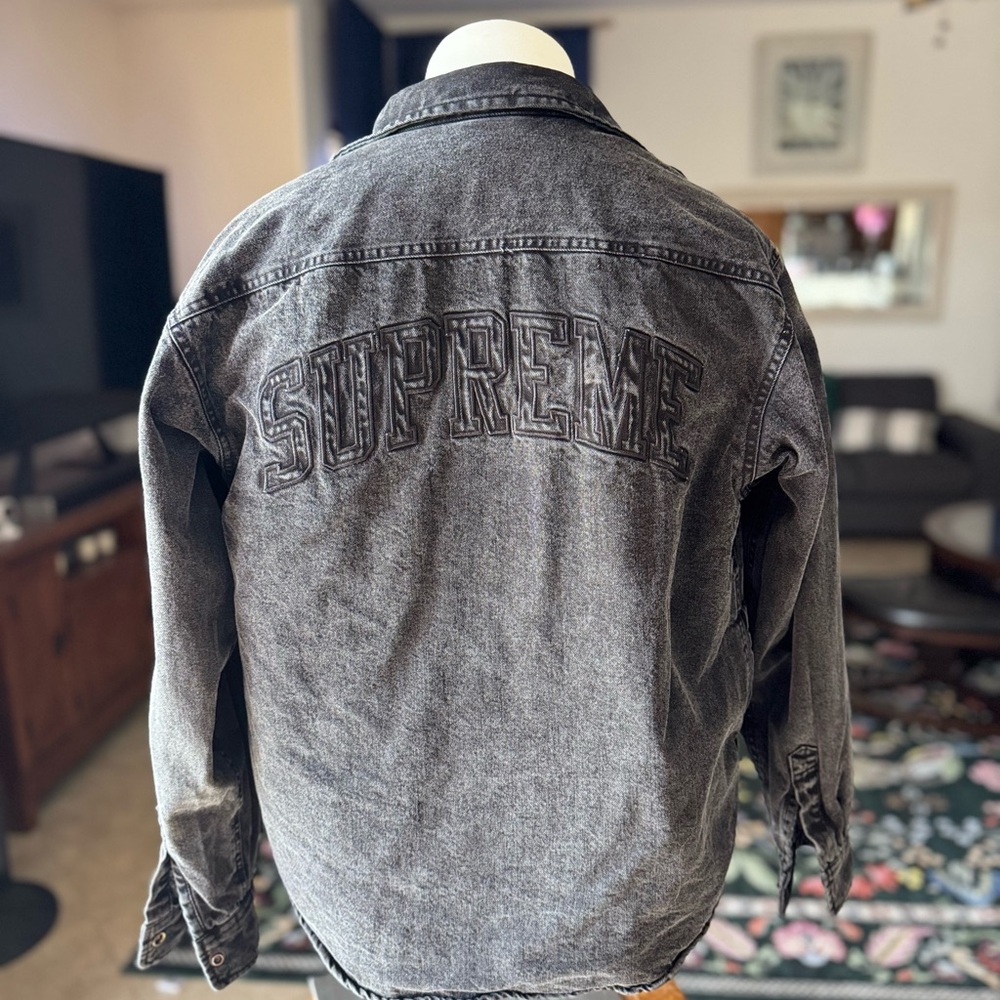 Supreme Faux Shearling Denim Work Shirt - Size Small - Black